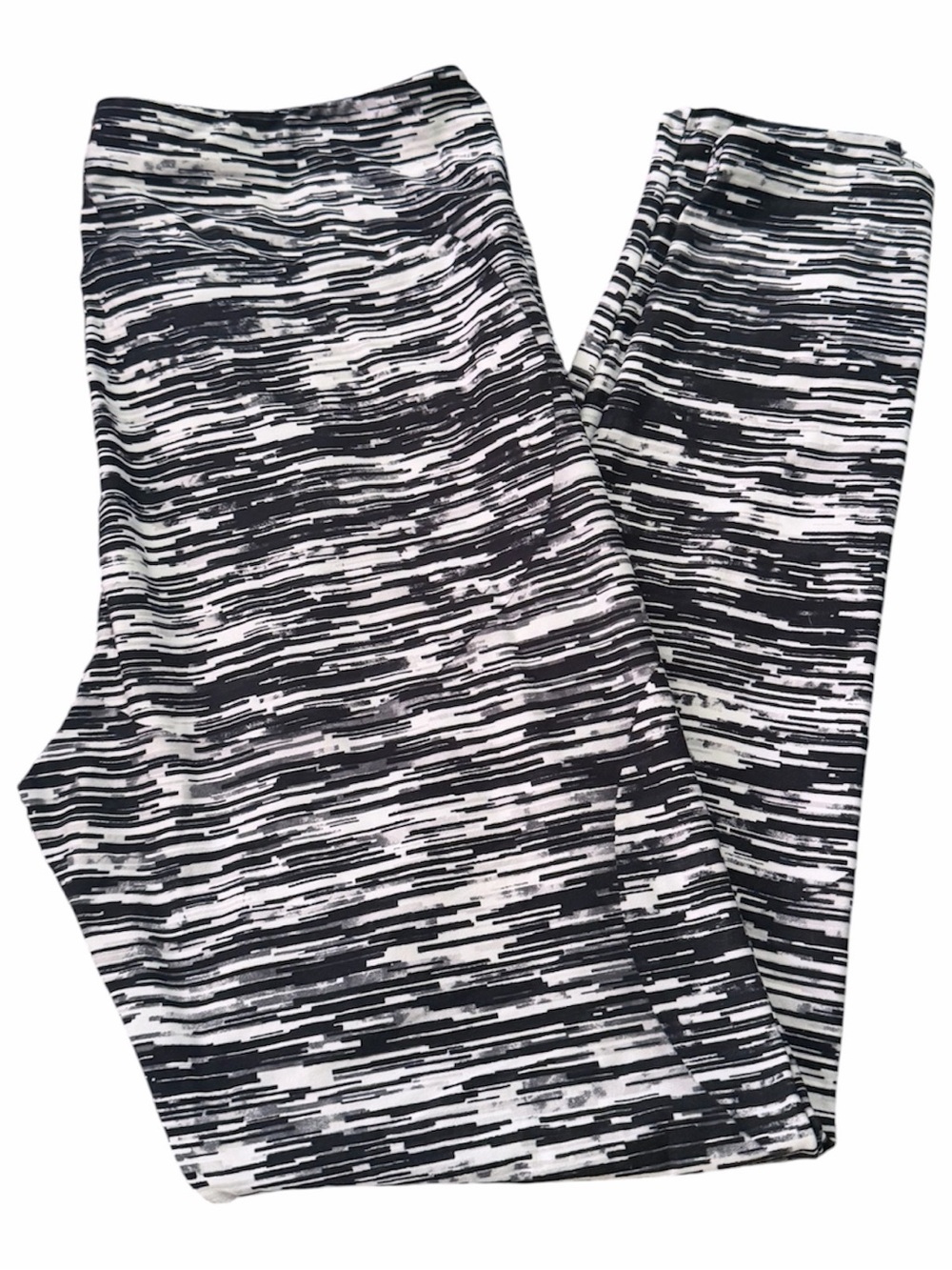 LuLaRoe Black and White Striped Space-Dye Leggings TC